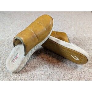 Olukai Mua ‘Ili Leather Shearling Slip On Slippers Men’s 10 Tan Brown Indoor Out
